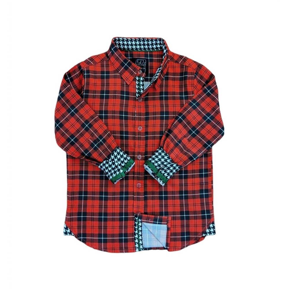 NEW TUKTUK DESIGNS boy's plaid long sleeve shirt in red/black